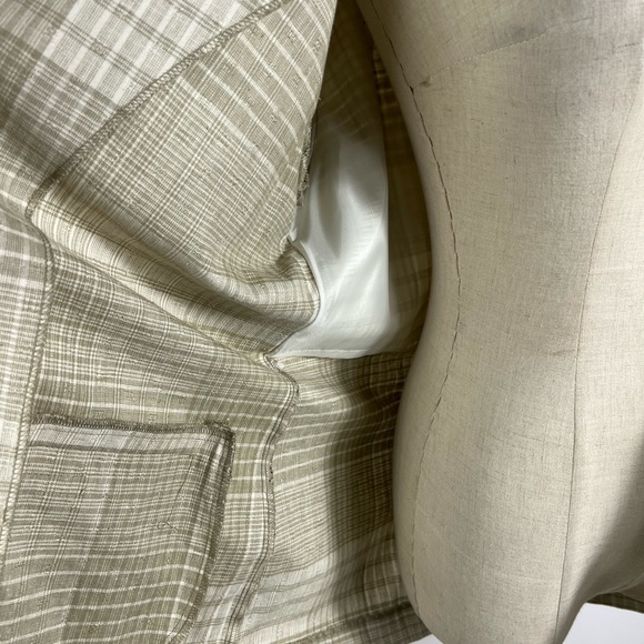 VINTAGE 90’s Neutral Plaid Linen Cotton Blend Womens Blazer Medium - Picture 4 of 8